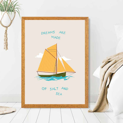 Salt and Sea … Yellow, Blue Yacht  Art Print | Wall Art Plaza UK