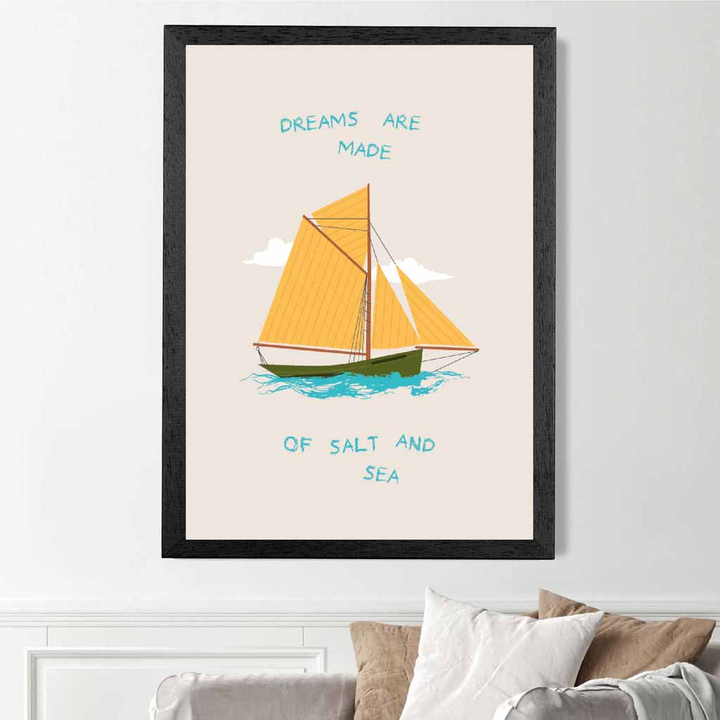 Salt and Sea … Yellow, Blue Yacht  Art Print | Wall Art Plaza UK