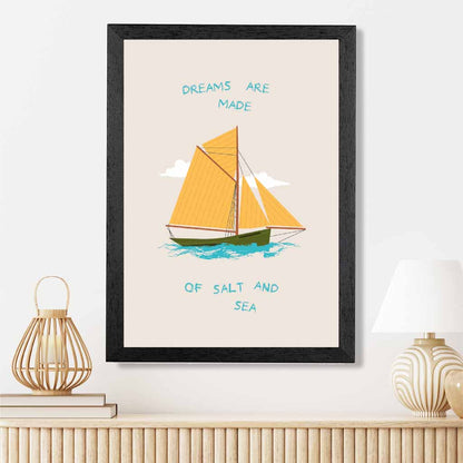 Salt and Sea … Yellow, Blue Yacht  Art Print | Wall Art Plaza UK