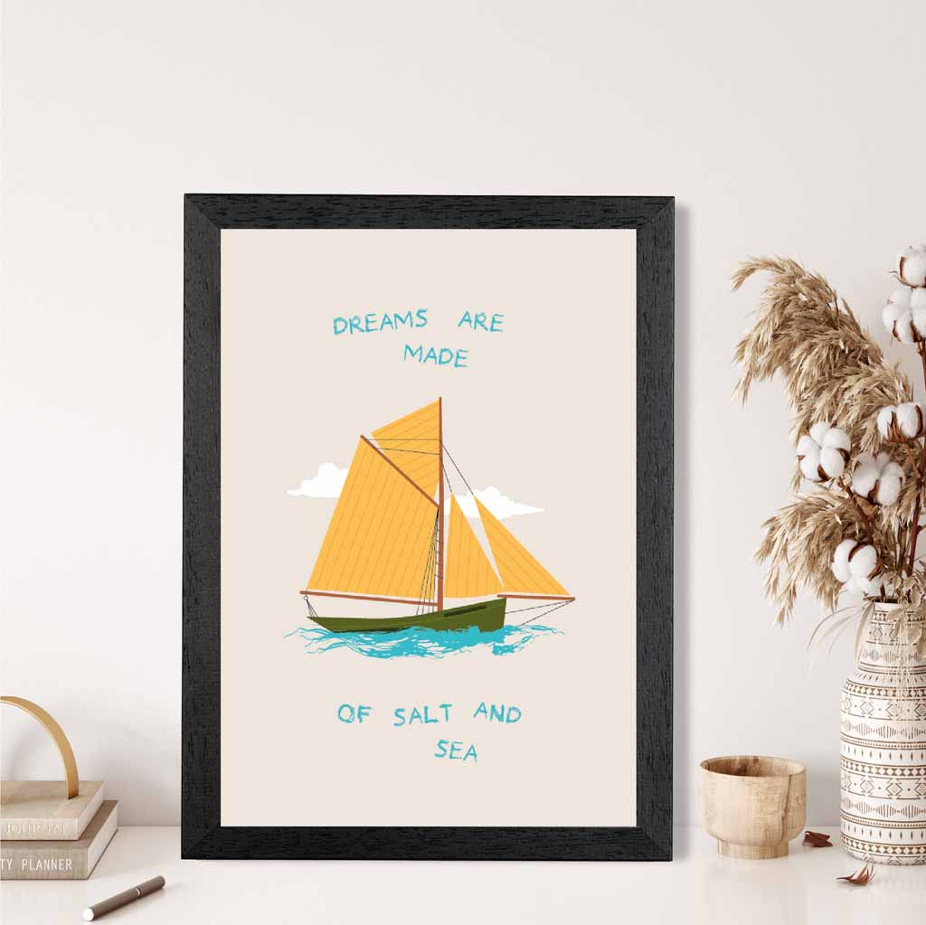 Salt and Sea … Yellow, Blue Yacht  Art Print | Wall Art Plaza UK