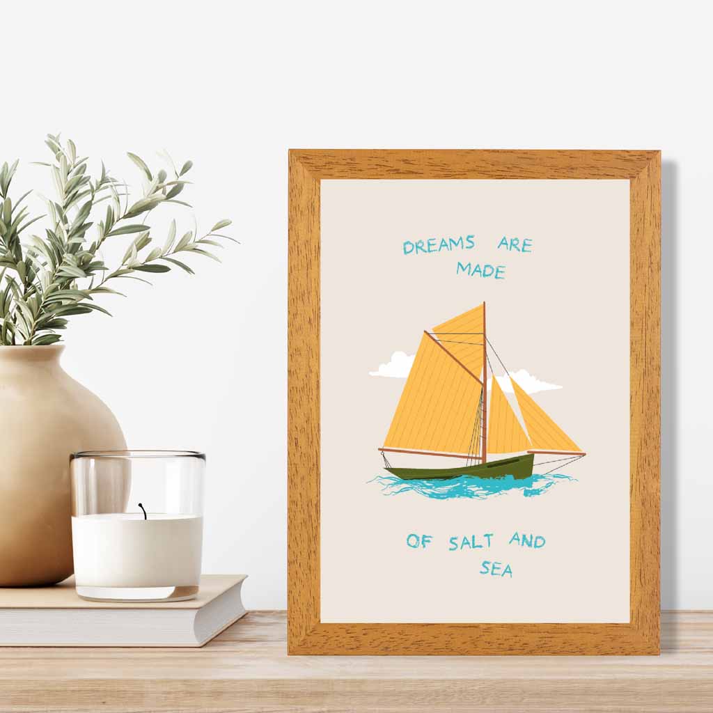 Salt and Sea … Yellow, Blue Yacht  Art Print | Wall Art Plaza UK