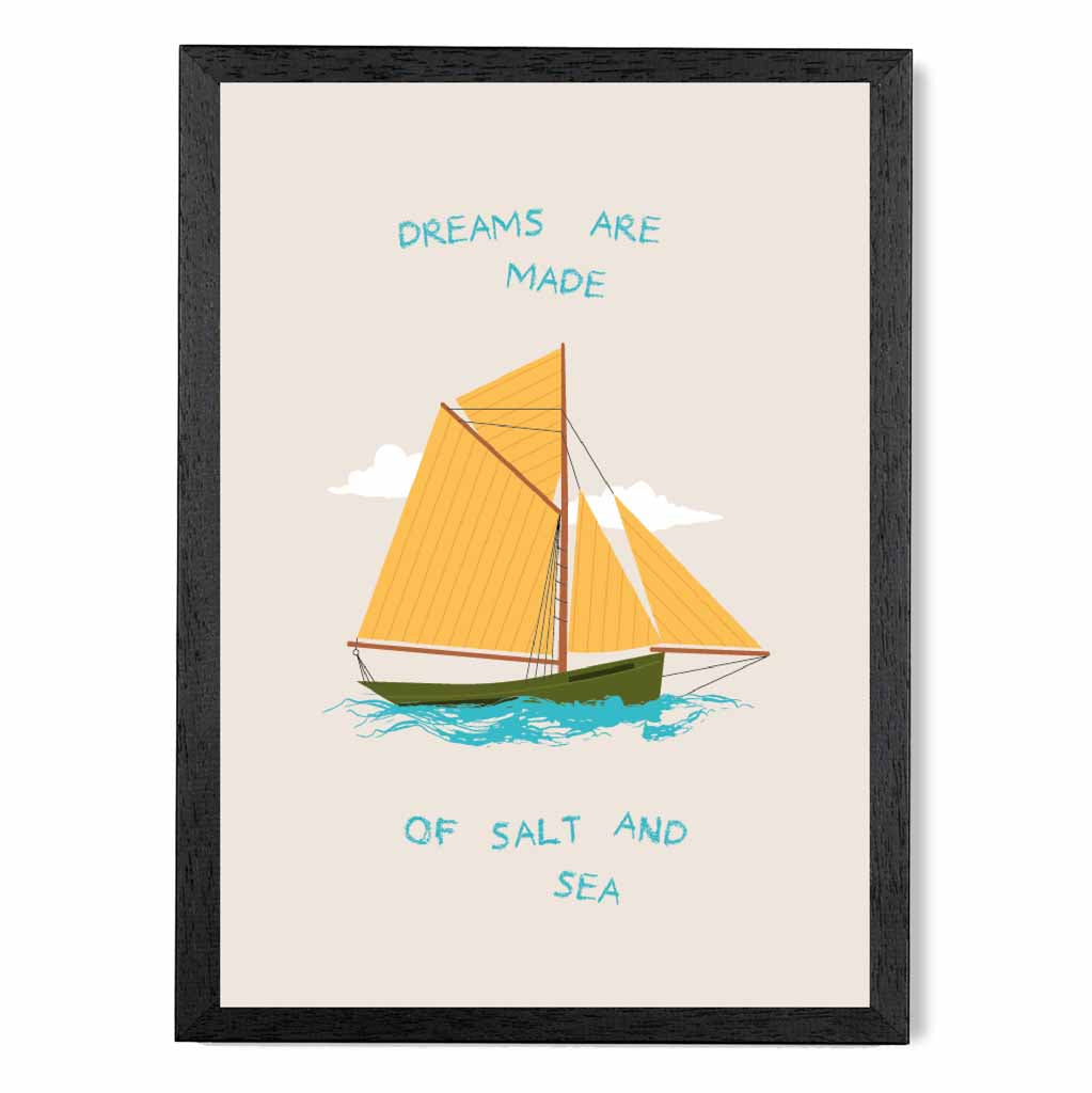 Salt and Sea … Yellow, Blue Yacht  Art Print | Wall Art Plaza UK