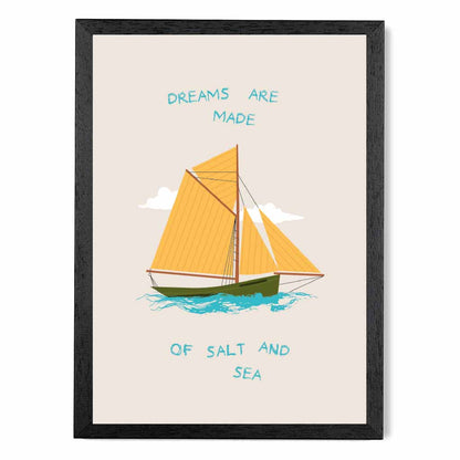 Salt and Sea … Yellow, Blue Yacht  Art Print | Wall Art Plaza UK