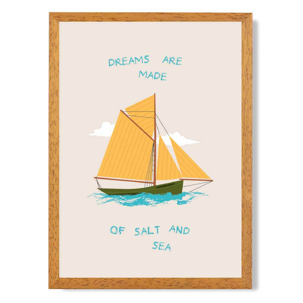 Salt and Sea … Yellow, Blue Yacht  Art Print | Wall Art Plaza UK