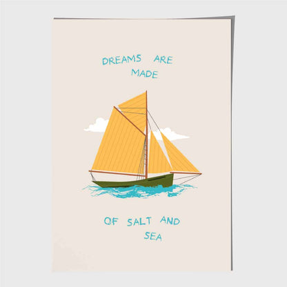 Salt and Sea … Yellow, Blue Yacht  Art Print | Wall Art Plaza UK