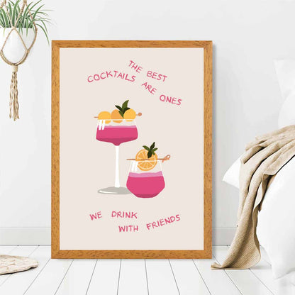 With Friends … Yellow, Pink Cocktail  Art Poster | Wall Art Plaza UK