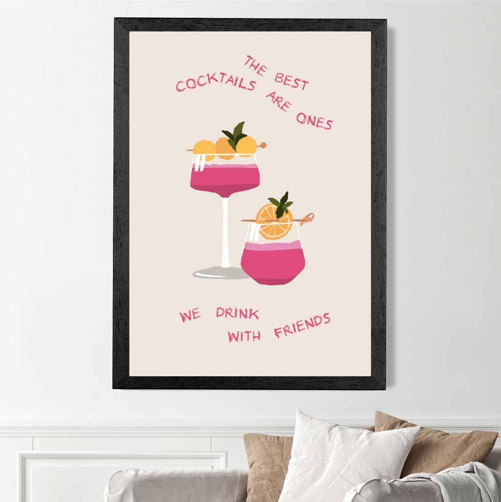 With Friends … Yellow, Pink Cocktail  Art Poster | Wall Art Plaza UK