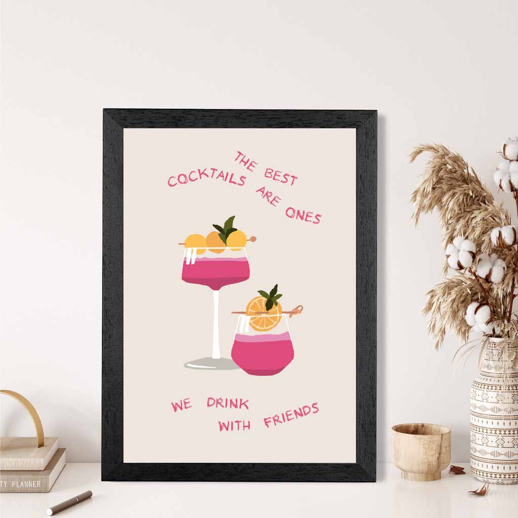 With Friends … Yellow, Pink Cocktail  Art Poster | Wall Art Plaza UK