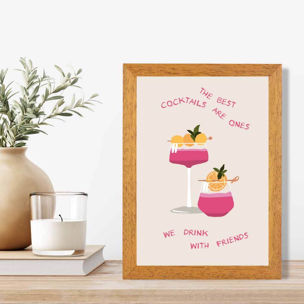 With Friends … Yellow, Pink Cocktail  Art Poster | Wall Art Plaza UK