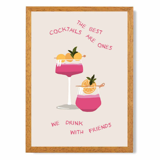 With Friends … Yellow, Pink Cocktail  Art Poster | Wall Art Plaza UK