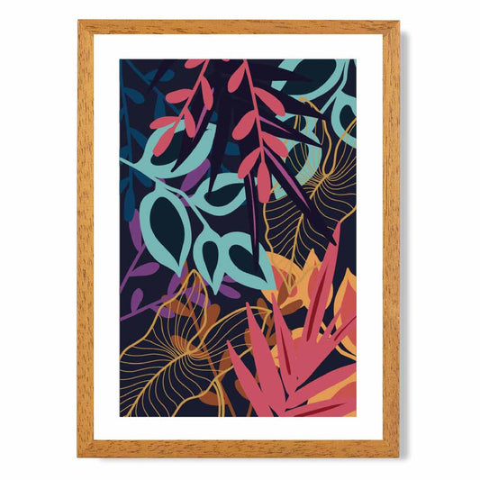 Modern Graphical Pink, Blue Tropical Leaves  No 3 Art Poster | Wall Art Plaza