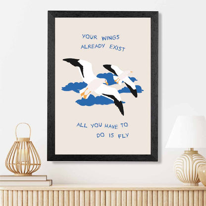 Just Fly … Blue, White Wings  Art Print | Wall Art Plaza UK