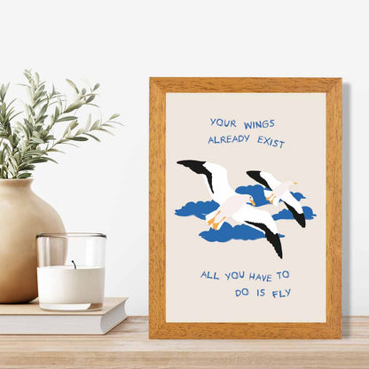 Just Fly … Blue, White Wings  Art Print | Wall Art Plaza UK