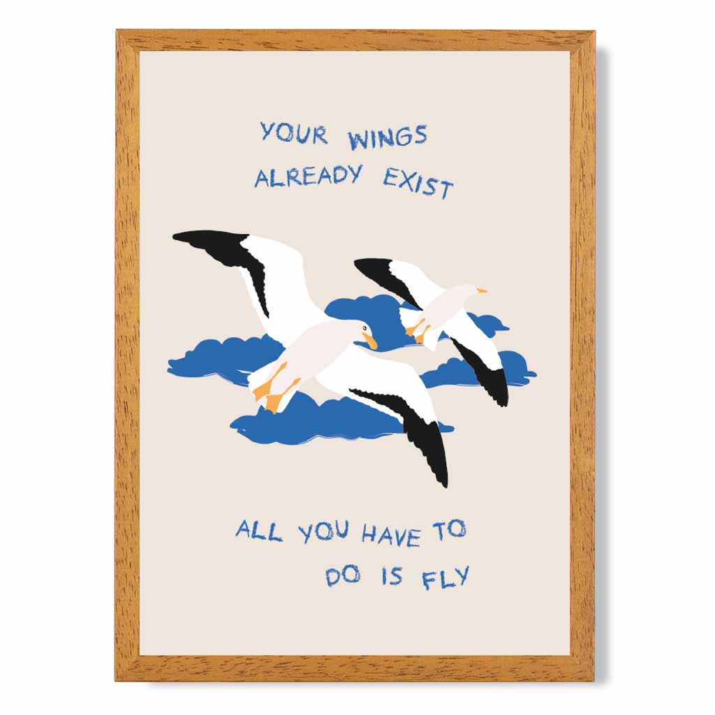 Just Fly … Blue, White Wings  Art Print | Wall Art Plaza UK