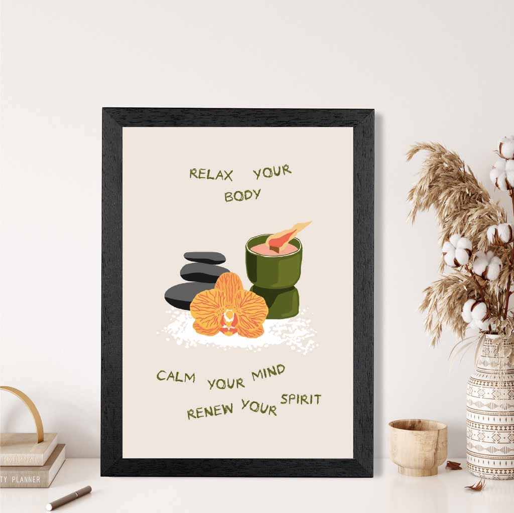 Renew your Spirit Green, Orange Meditation  Art Poster | Wall Art Plaza UK