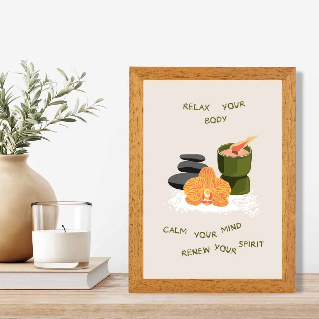 Renew your Spirit Green, Orange Meditation  Art Poster | Wall Art Plaza UK