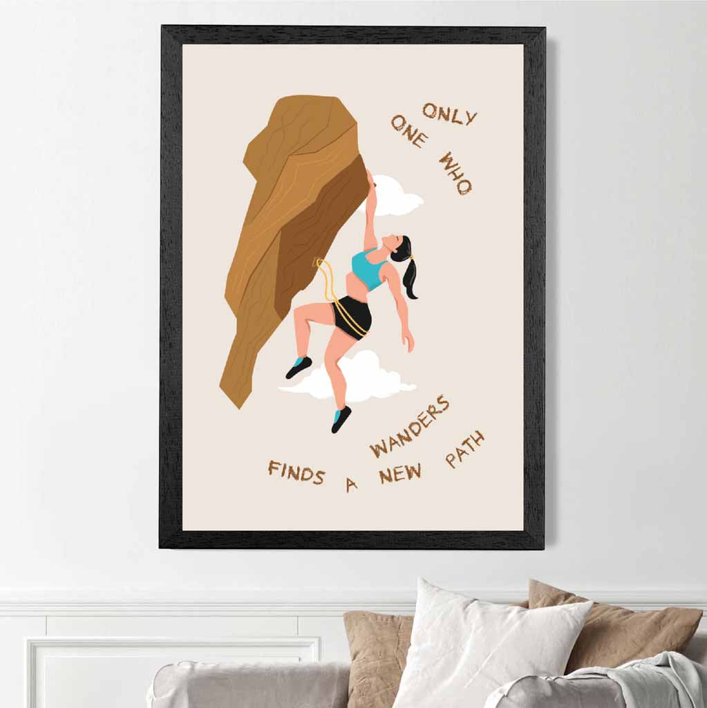 Find a New Path Brown, Blue Climbing  Art Print | Wall Art Plaza UK