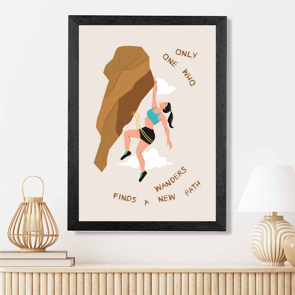 Find a New Path Brown, Blue Climbing  Art Print | Wall Art Plaza UK