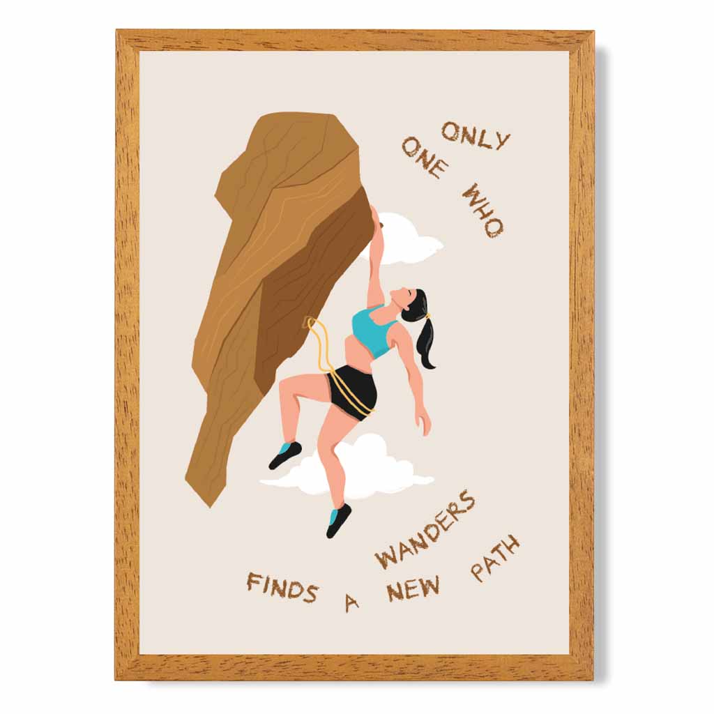 Find a New Path Brown, Blue Climbing  Art Print | Wall Art Plaza UK