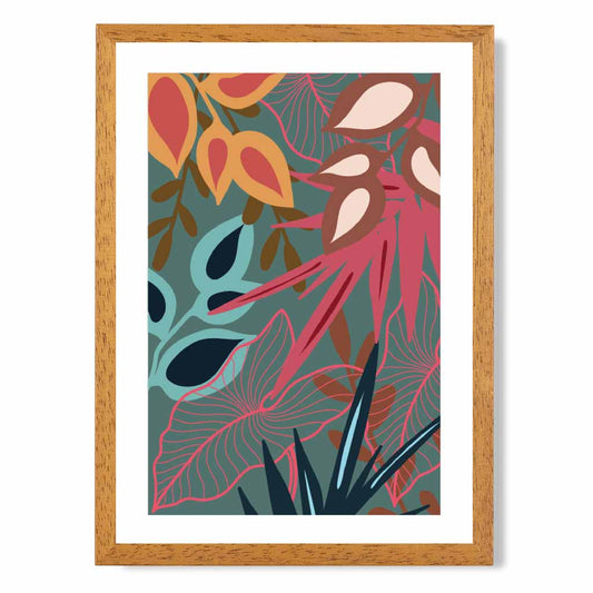 Modern Graphical Pink, Grey Tropical Leaves No 4 Art Poster | Wall Art Plaza