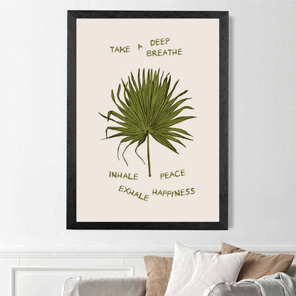 Exhale Happiness Beige, Green Palm Leaf  Art Print | Wall Art Plaza UK