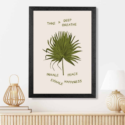 Exhale Happiness Beige, Green Palm Leaf  Art Print | Wall Art Plaza UK