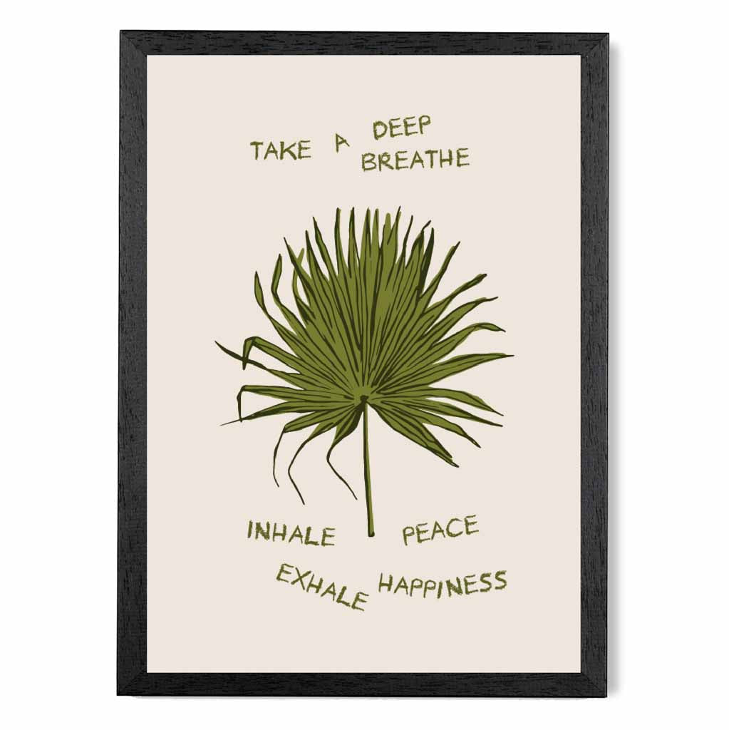 Exhale Happiness Beige, Green Palm Leaf  Art Print | Wall Art Plaza UK