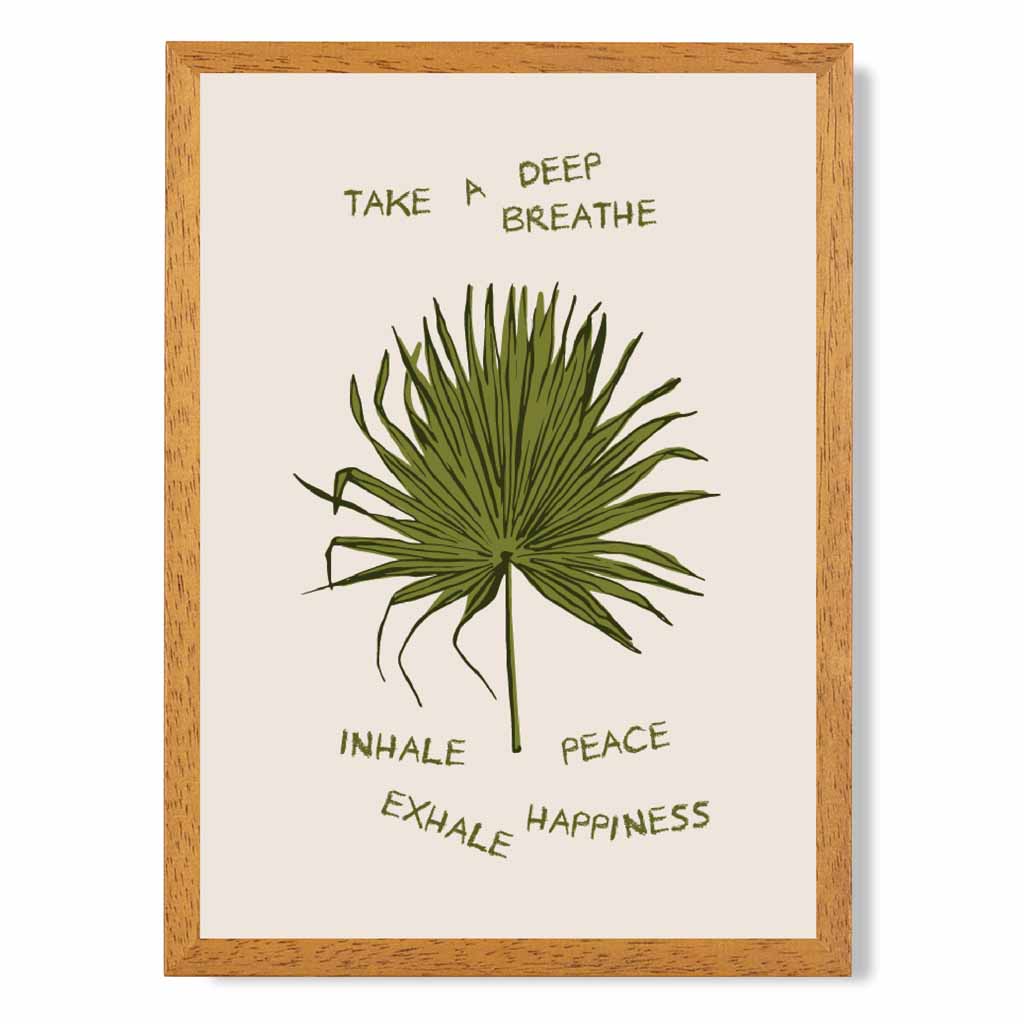 Exhale Happiness Beige, Green Palm Leaf  Art Print | Wall Art Plaza UK