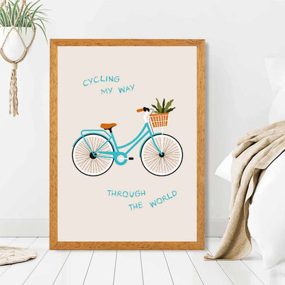 Cycling My Way … Blue, Orange Quote  Art Poster | Wall Art Plaza UK