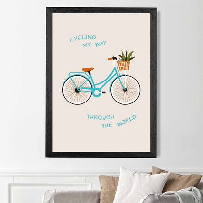 Cycling My Way … Blue, Orange Quote  Art Poster | Wall Art Plaza UK