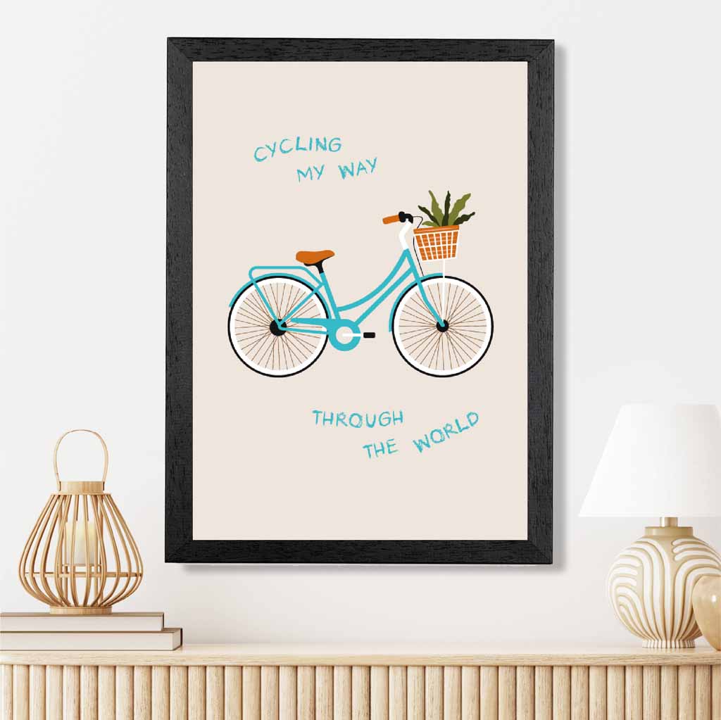 Cycling My Way … Blue, Orange Quote  Art Poster | Wall Art Plaza UK