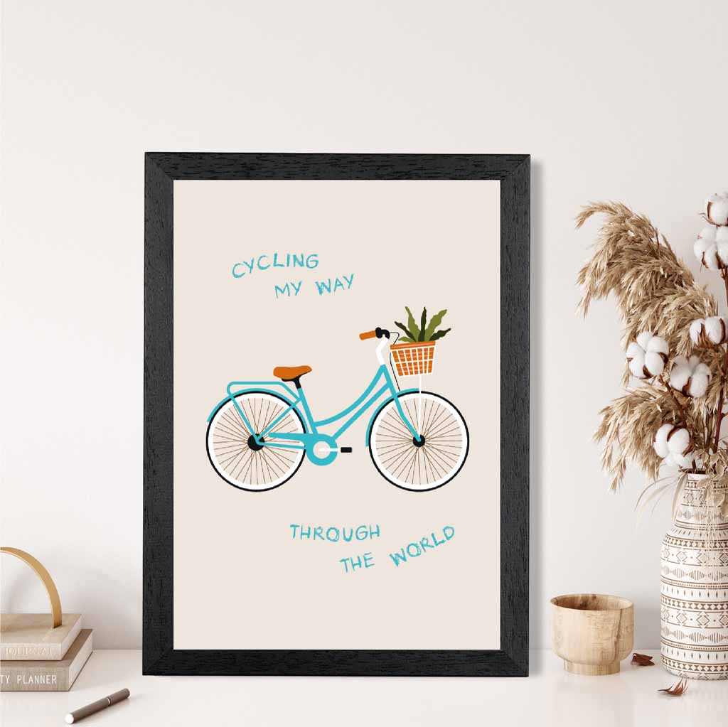 Cycling My Way … Blue, Orange Quote  Art Poster | Wall Art Plaza UK