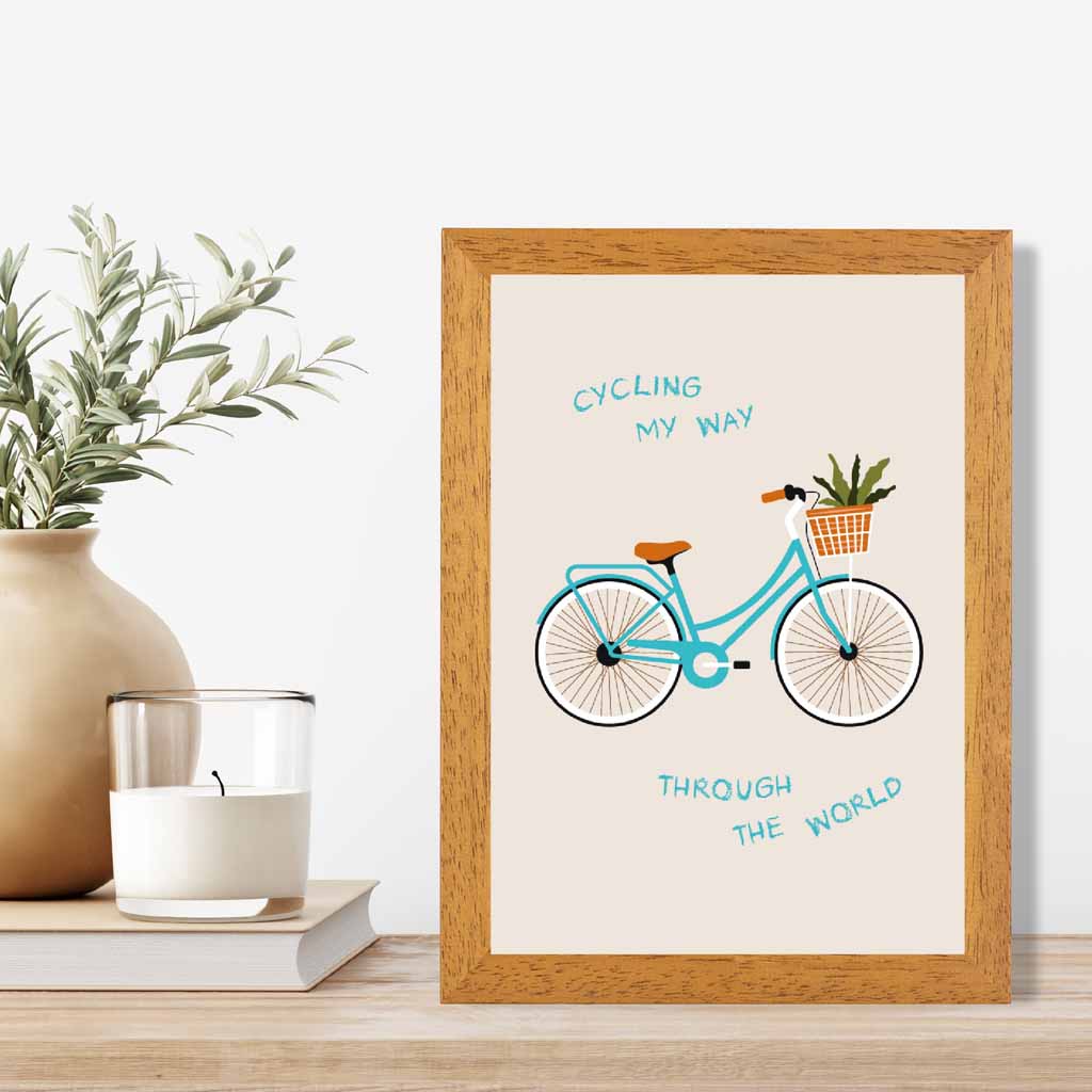 Cycling My Way … Blue, Orange Quote  Art Poster | Wall Art Plaza UK