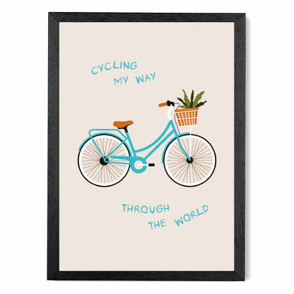 Cycling My Way … Blue, Orange Quote  Art Poster | Wall Art Plaza UK