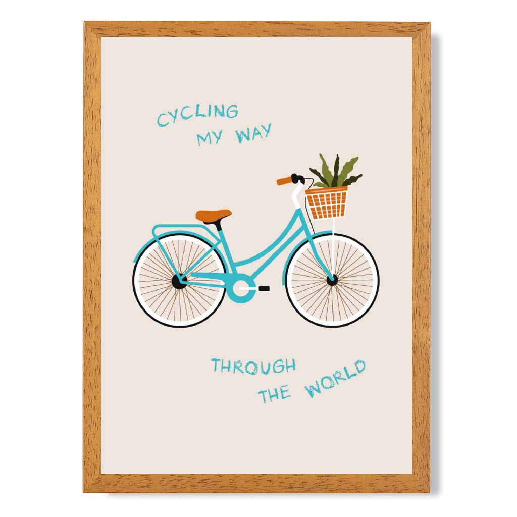 Cycling My Way … Blue, Orange Quote  Art Poster | Wall Art Plaza UK