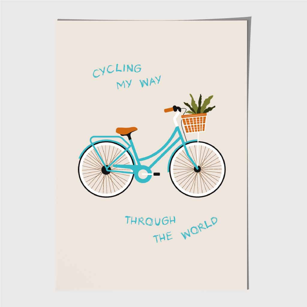 Cycling My Way … Blue, Orange Quote  Art Poster | Wall Art Plaza UK