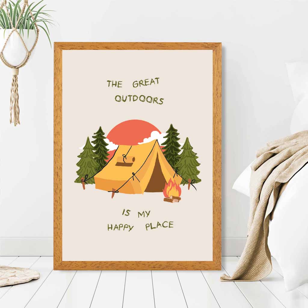 The Great Outdoors … Yellow, Green Camping  Art Print | Wall Art Plaza UK