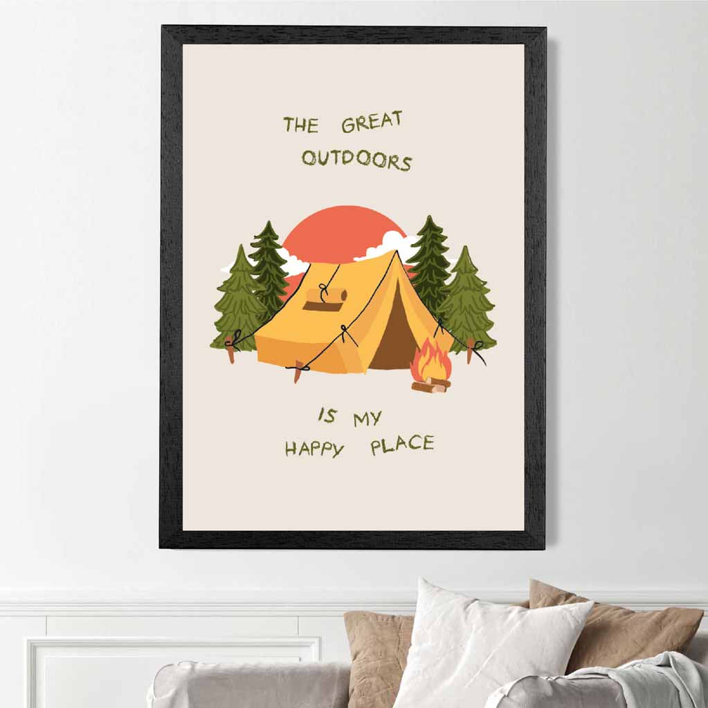 The Great Outdoors … Yellow, Green Camping  Art Print | Wall Art Plaza UK