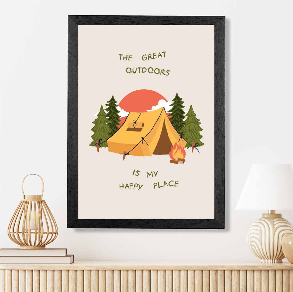 The Great Outdoors … Yellow, Green Camping  Art Print | Wall Art Plaza UK