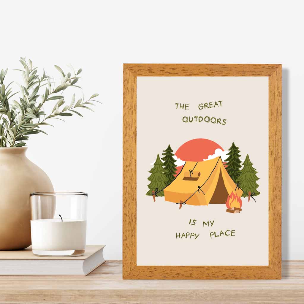 The Great Outdoors … Yellow, Green Camping  Art Print | Wall Art Plaza UK