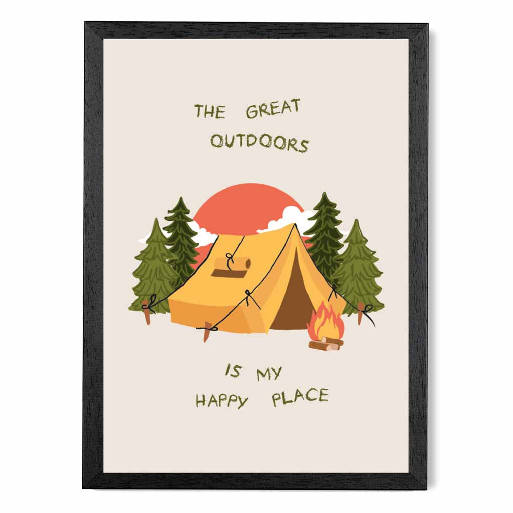 The Great Outdoors … Yellow, Green Camping  Art Print | Wall Art Plaza UK