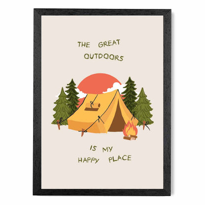 The Great Outdoors … Yellow, Green Camping  Art Print | Wall Art Plaza UK