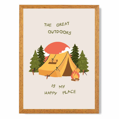 The Great Outdoors … Yellow, Green Camping  Art Print | Wall Art Plaza UK