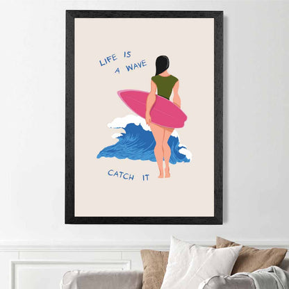 Life is a Wave … Pink, Blue Surfing  Art Print | Wall Art Plaza UK