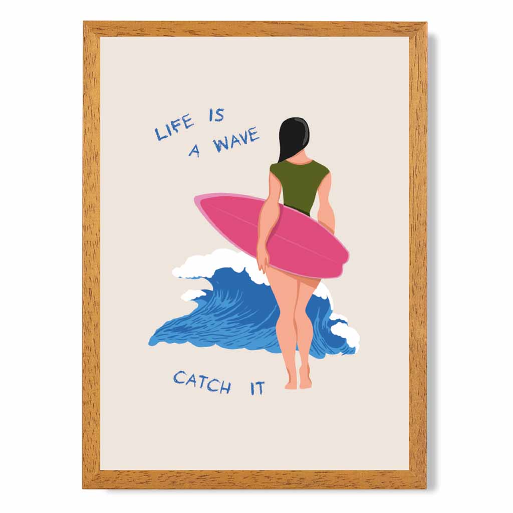 Life is a Wave … Pink, Blue Surfing  Art Print | Wall Art Plaza UK