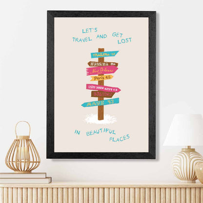 Let's Travel … Pink, Blue Quote  Art Print | Wall Art Plaza UK