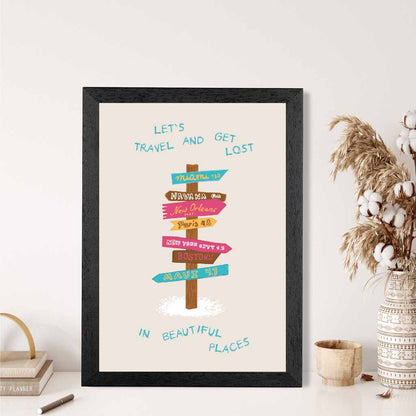 Let's Travel … Pink, Blue Quote  Art Print | Wall Art Plaza UK