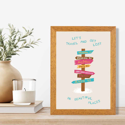 Let's Travel … Pink, Blue Quote  Art Print | Wall Art Plaza UK