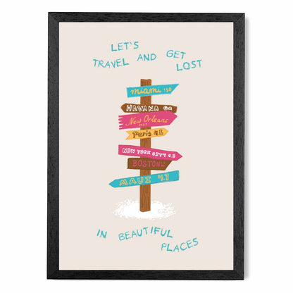 Let's Travel … Pink, Blue Quote  Art Print | Wall Art Plaza UK