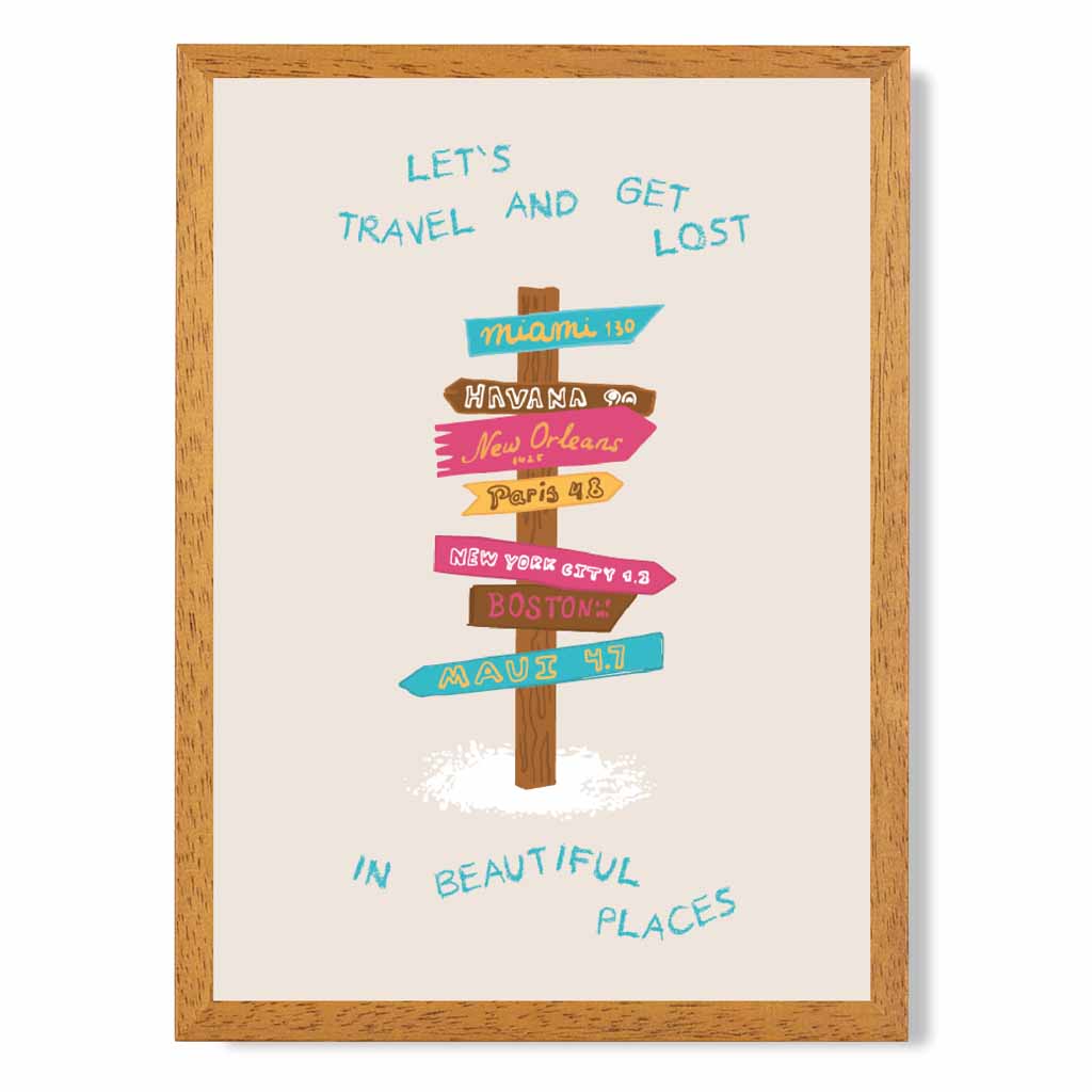 Let's Travel … Pink, Blue Quote  Art Print | Wall Art Plaza UK